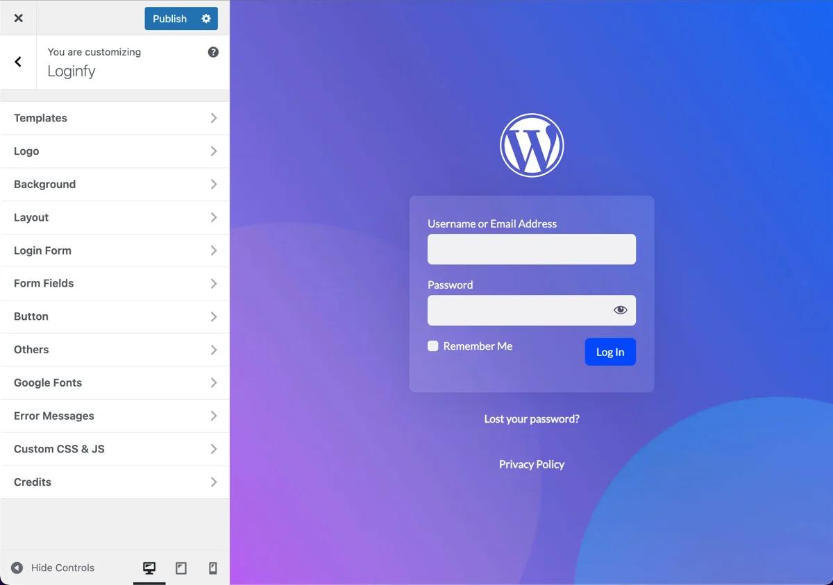 Loginfy - WordPress login page customizer plugin